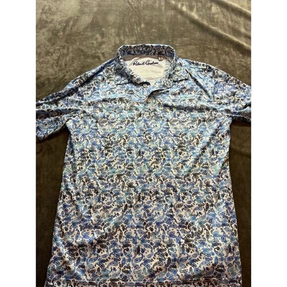 ROBERT GRAHAM Men's Paisley Blue Knit‎ Classic-Fit Polo Shirt Medium M - Picture 1 of 4